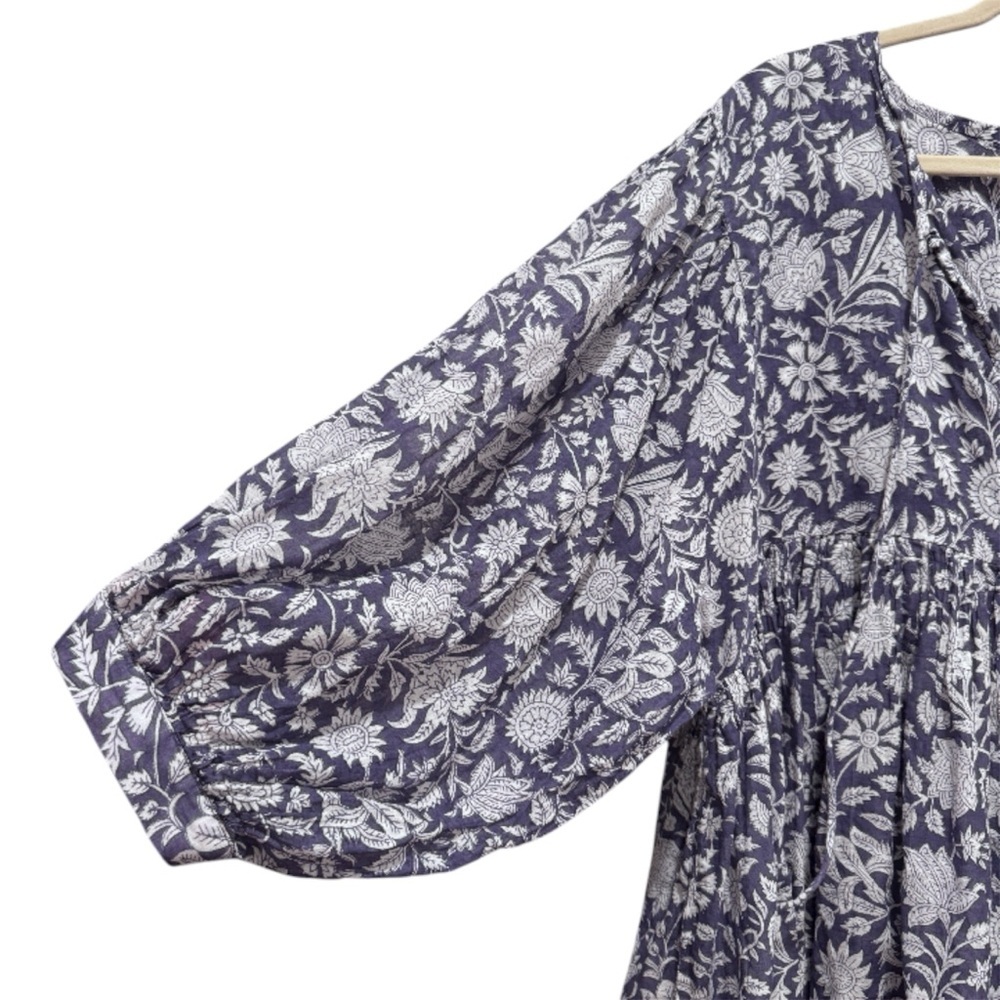 Daughters of India Kyra Mini Dress Cotton Blue Iris Boho Floral Flowy Blue 3XL - Picture 8 of 13
